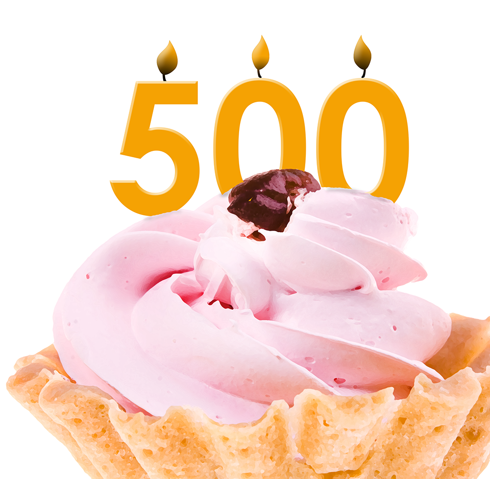 Cupcake with candles in the shape of 500