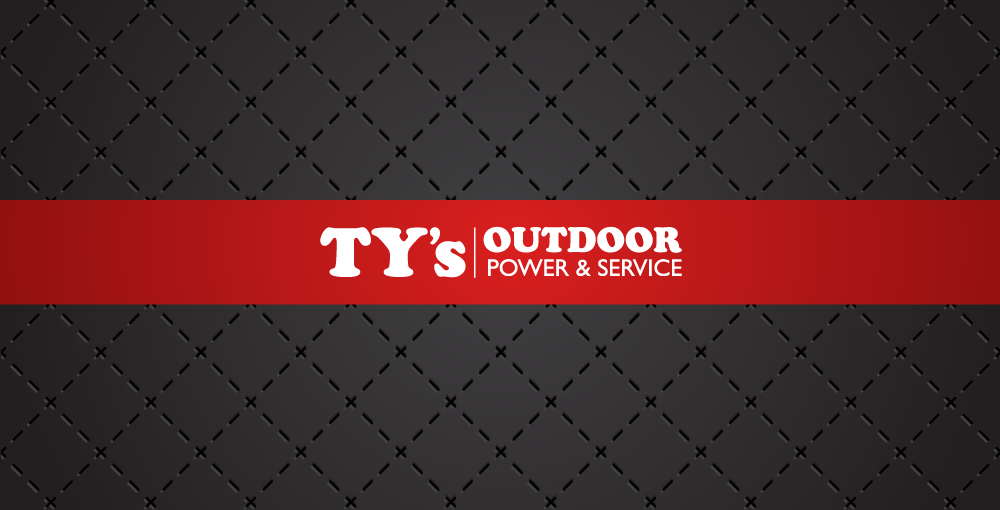 Ty's Outdoor Power & Service logo on red in front of artistic background