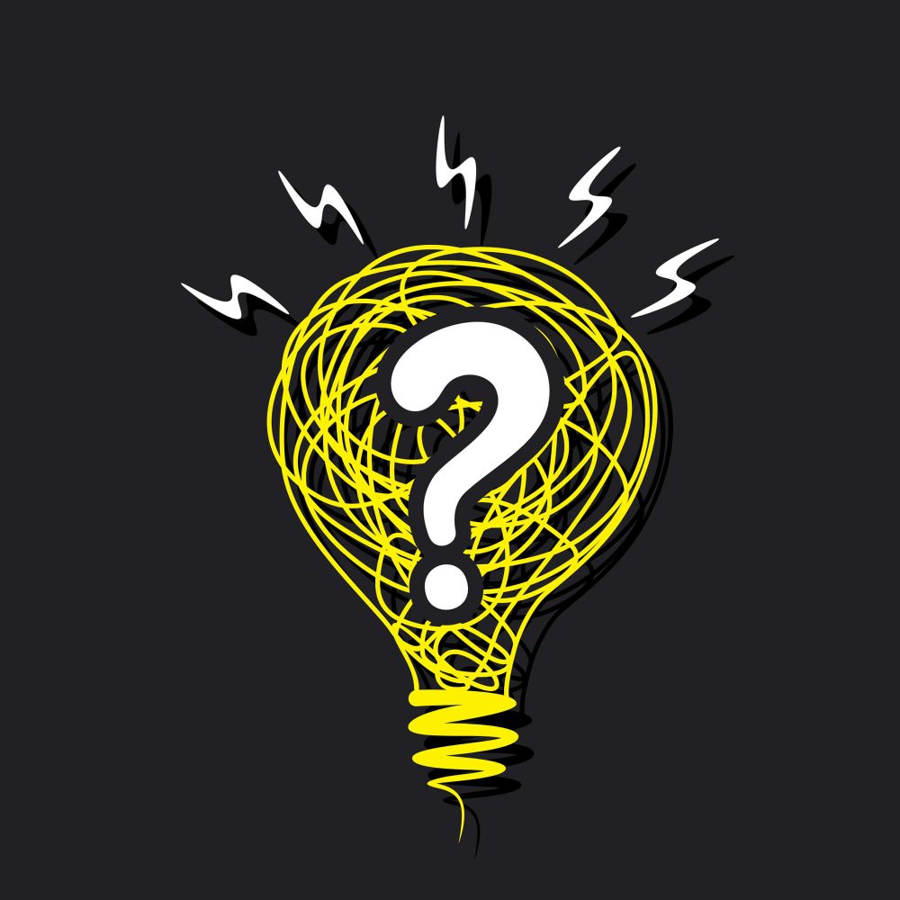 drawing of a lightbulb with a question mark