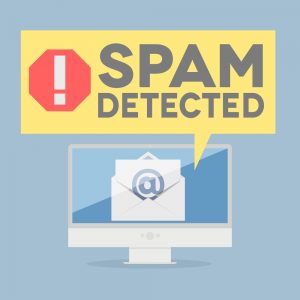 minimalistic illustration of a monitor with a spam alert speech bubble, eps10 vector