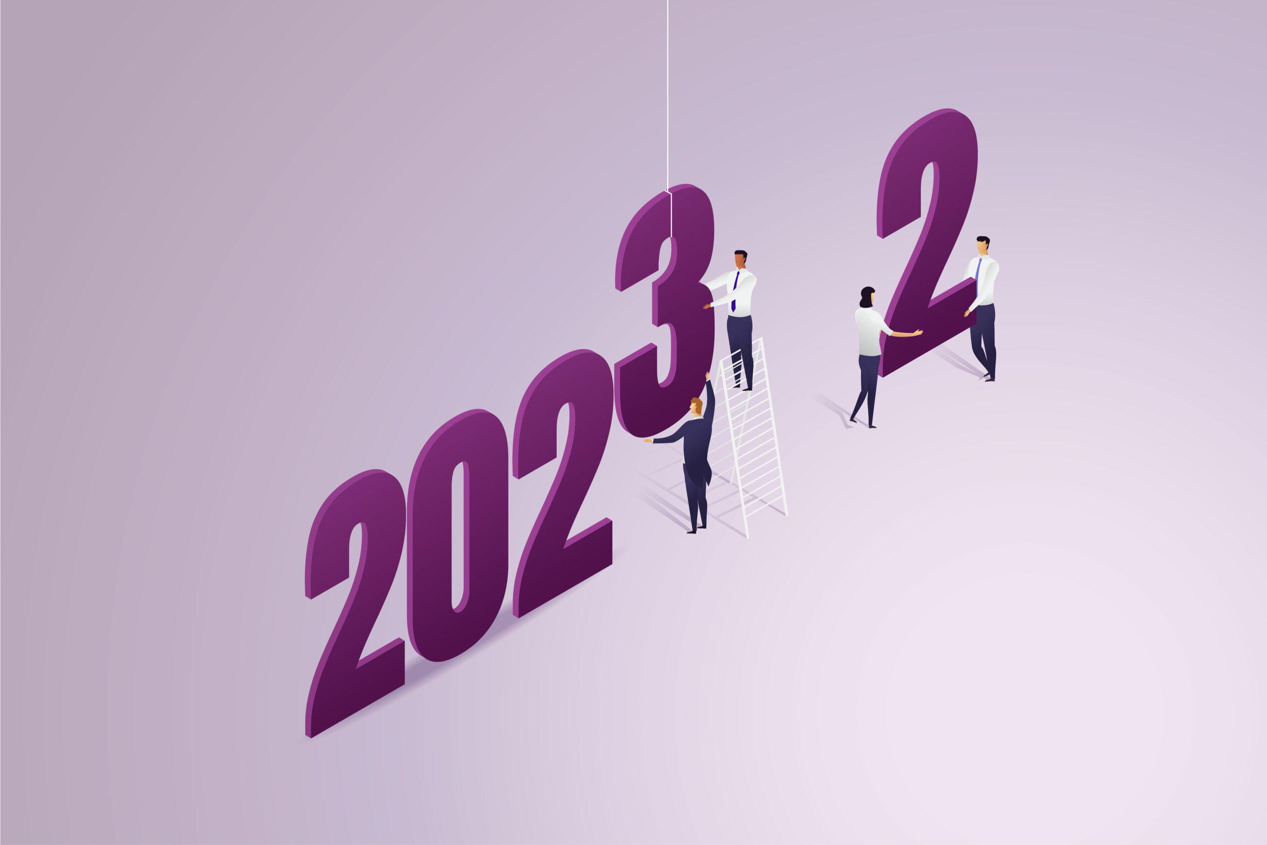 Team of business people help each other turn 2022 into 2023